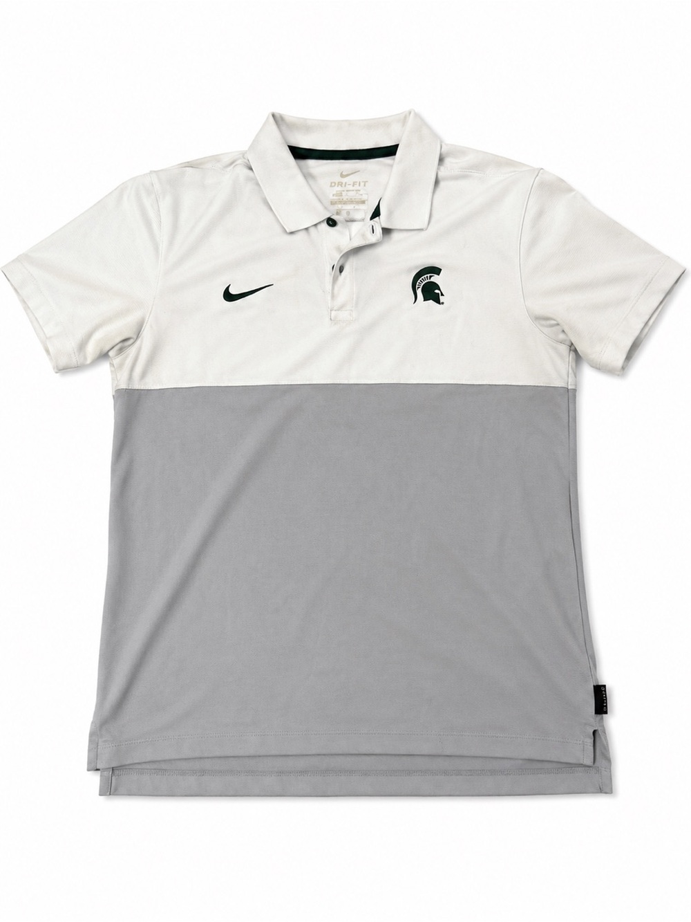Nike White and Gray Colorblock Polo with Spartan Emblem